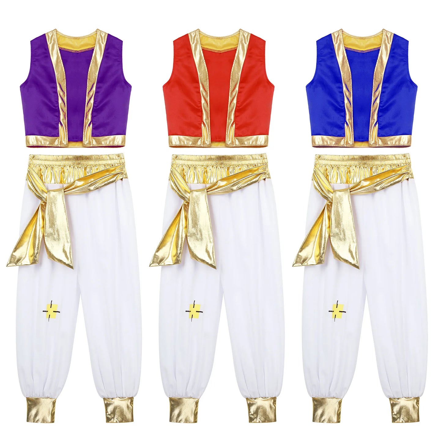 Boys Arabian Costume Arabian Prince Cosplay Dress Up Vest Waistcoat Harem Pants Suit for Halloween Carnival Stage Performance