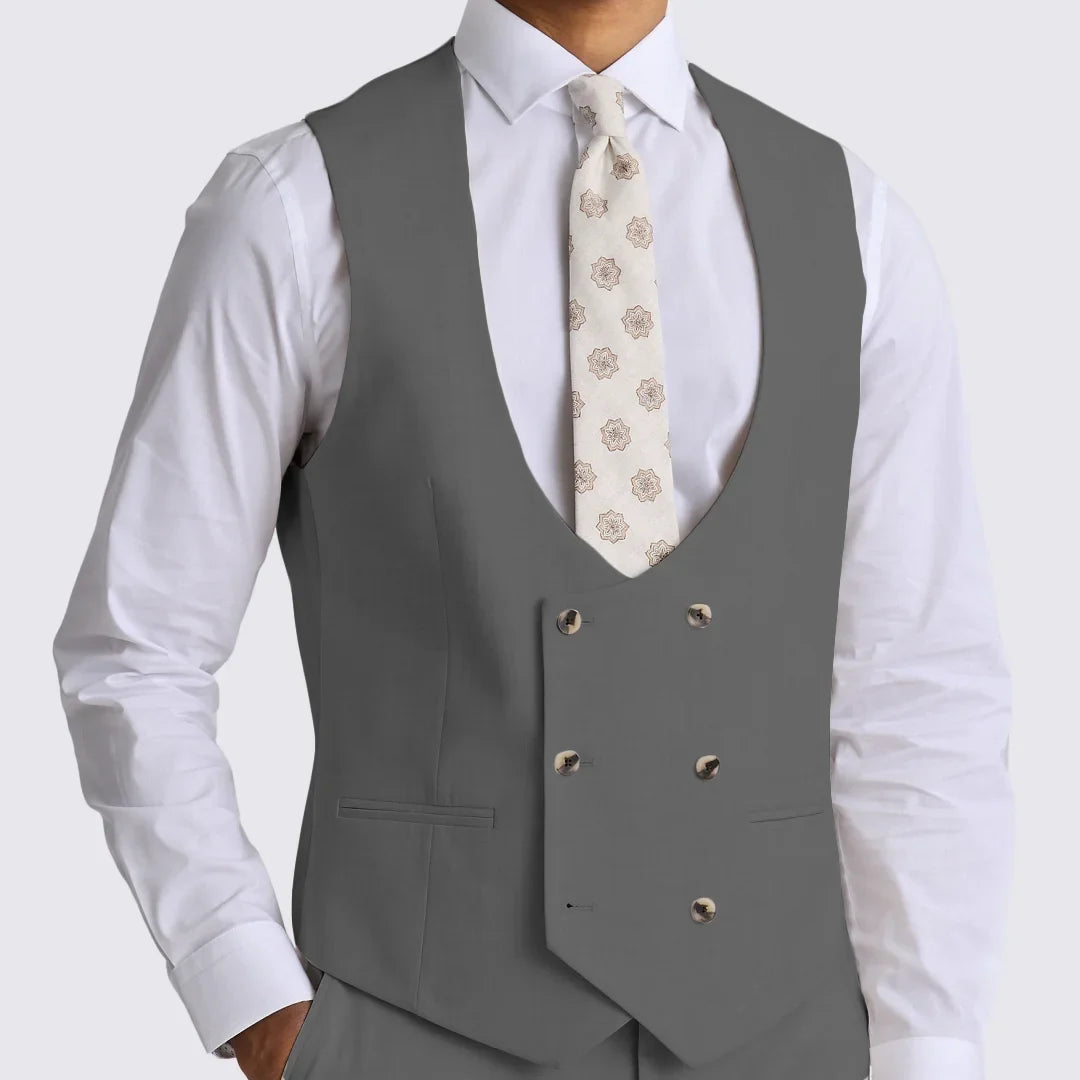 Men Vest Beige Solid Double Button V Neck Waistcoat For Wedding Party Banquet Business Work Daily Casual Men Suit Vest
