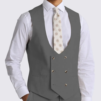 Men Vest Beige Solid Double Button V Neck Waistcoat For Wedding Party Banquet Business Work Daily Casual Men Suit Vest
