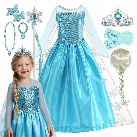 2026 Vestidos Snow Queen Princess Dress Girls Costume Halloween Kids Role-play Carnival Children Birthday Party Dress