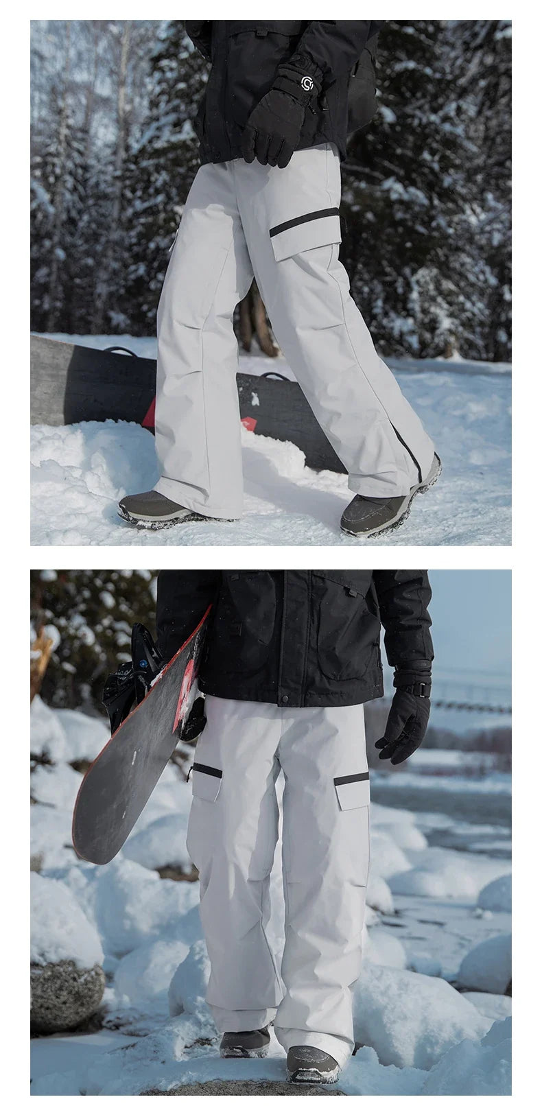 Autumn Winter Men's Three-proof Pants 90 Velvet Warm Fabrics Wear-resistant Large Pockets Elastic Waist Outdoor Sports Pants