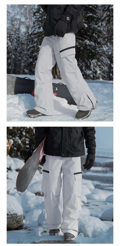 Autumn Winter Men's Three-proof Pants 90 Velvet Warm Fabrics Wear-resistant Large Pockets Elastic Waist Outdoor Sports Pants
