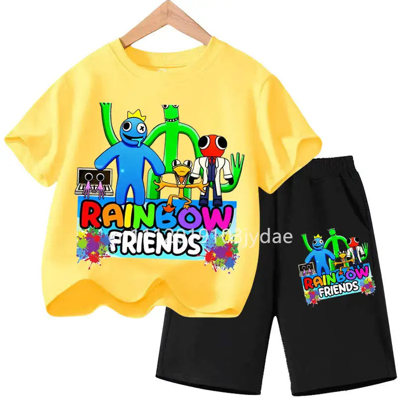 Kids Rainbow T-shirt Friends Girls Boys Clothes Summer Short Sleeve Tshirt Set Cartoon Tee Tops Game Anime Shirts Camiseta