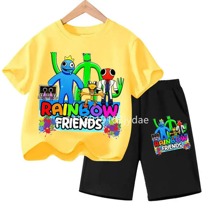 Kids Rainbow T-shirt Friends Girls Boys Clothes Summer Short Sleeve Tshirt Set Cartoon Tee Tops Game Anime Shirts Camiseta