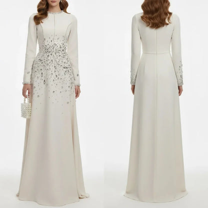 Customized High Quality Elegant Jersey Rhinestone Pleat Straight High Collar Long Dresses Evening Dresses Sizes Available Retro