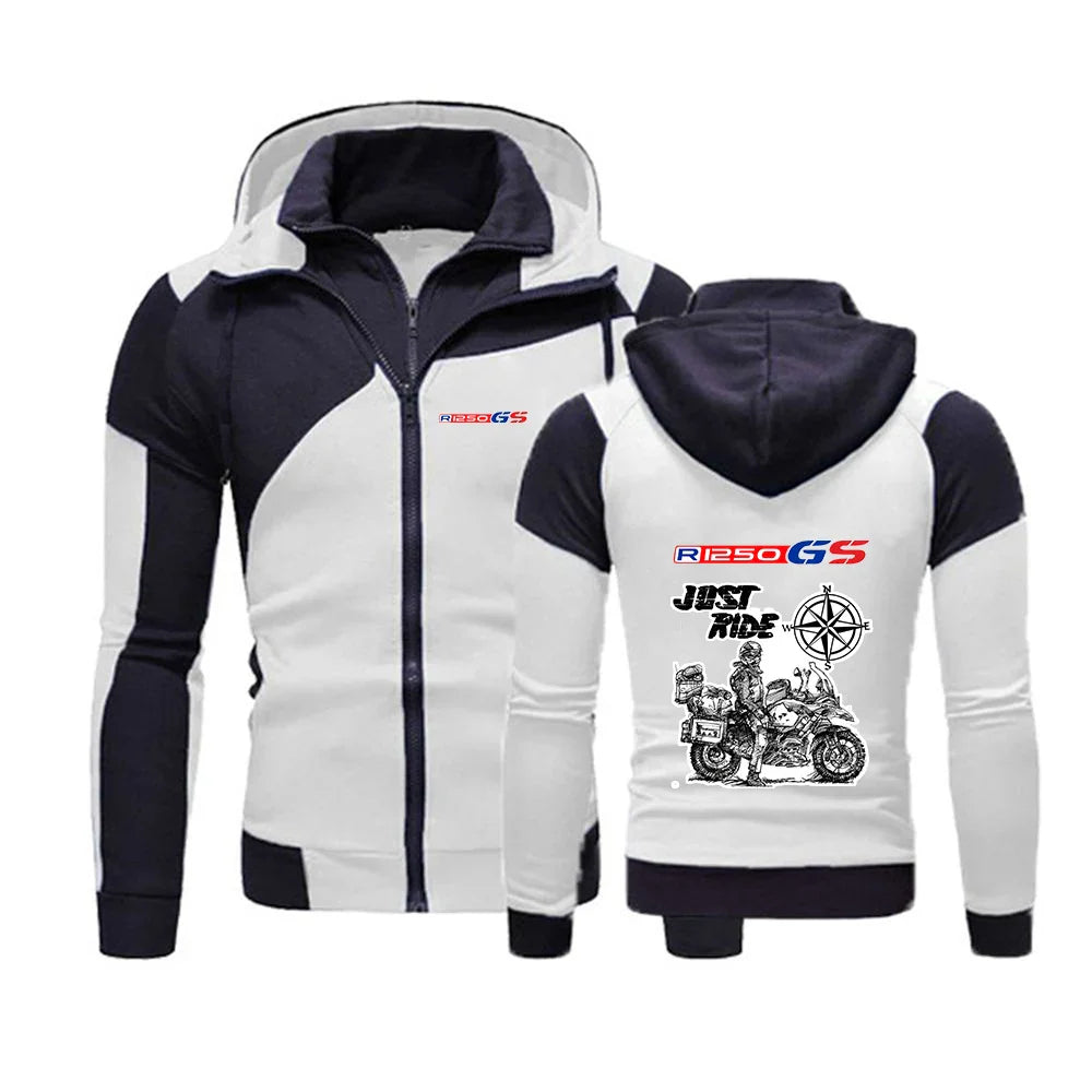 2026  Motorcycle R1250 GS Print Men's New Spring And Autumn Color Matching Hoodie Warm Casual Fashion Jacket Sweatshirts