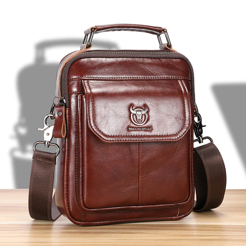 Men's Genuine Leather Shoulder Bag Multifunctional 7.9-inch Tablet Handbag Retro Casual Crossbody Bag Cowhide