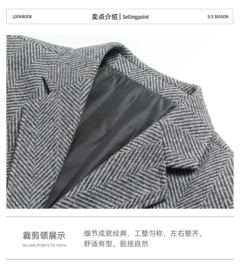 Mens Blazer Fashion Business Handsome Gentleman Korean Version of British Style Leisure Slim Solid Color Wedding Work Blazer