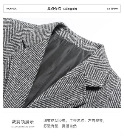 Mens Blazer Fashion Business Handsome Gentleman Korean Version of British Style Leisure Slim Solid Color Wedding Work Blazer