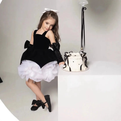 Customized Lovely Pink Flower Girl Dress for Wedding with Bows Ruffles Knee Length Kids Birthday Party First Communion Ball Gown