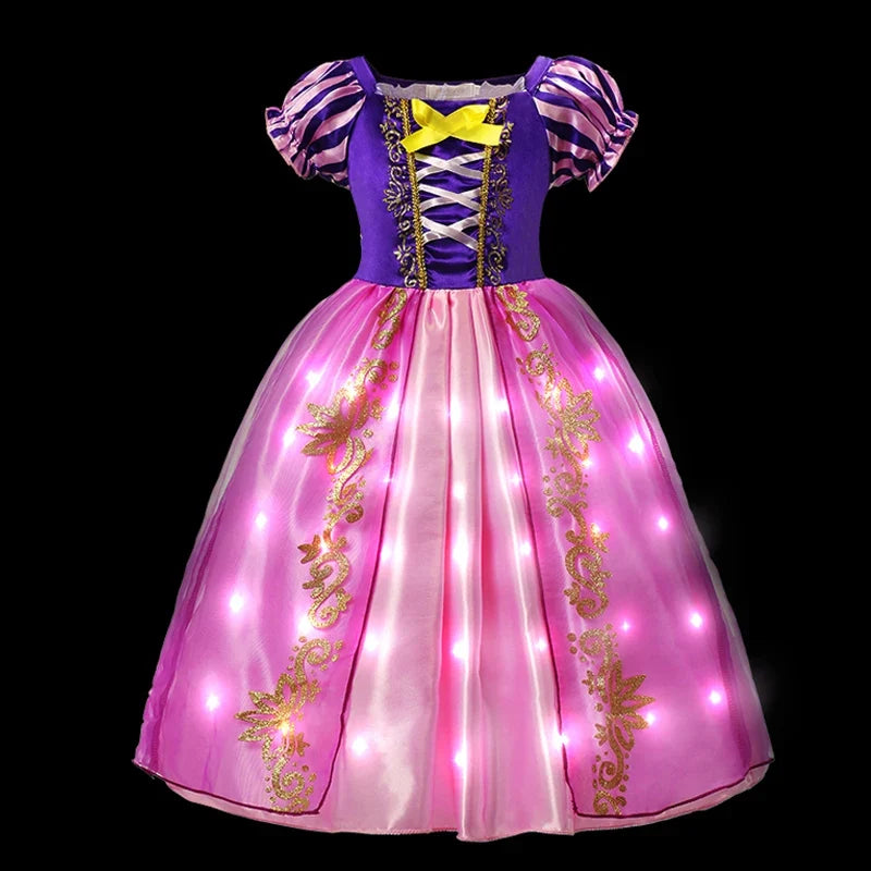 LED Light Purim Candy Dress Girls Rapunzell Princess Dress Costume Toddler Halloween Christmas Cosplay Dress Clothes for Kids