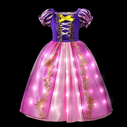 LED Light Purim Candy Dress Girls Rapunzell Princess Dress Costume Toddler Halloween Christmas Cosplay Dress Clothes for Kids