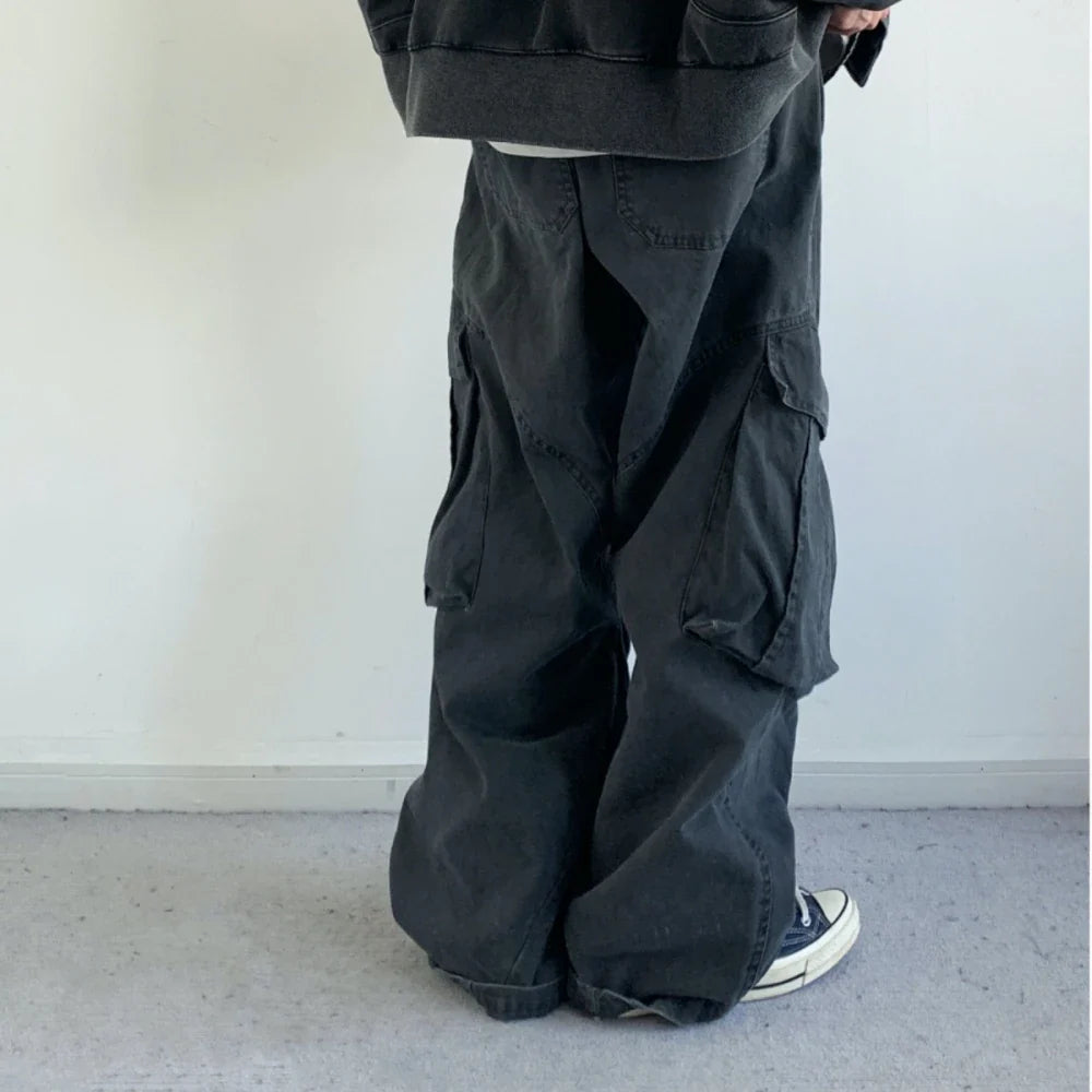 Vintage Streetwear Multi Pocket Cargo Pants Unisex Loose Straight Fit High Quality Trendy Japanese Style Trousers For Men Women