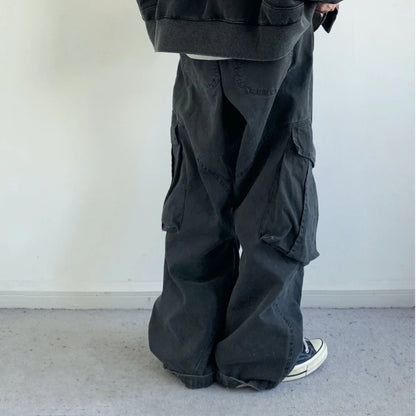 Vintage Streetwear Multi Pocket Cargo Pants Unisex Loose Straight Fit High Quality Trendy Japanese Style Trousers For Men Women