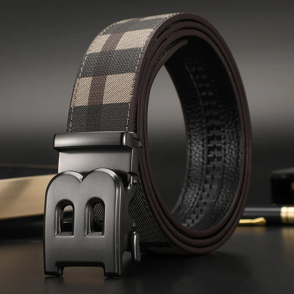 New Width 3.4cm Men's Belt Business Formal Real Leather Canvas Male Belt High Quality Metal Automatic Buckle Belt for men jeans