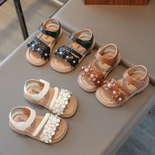 2026 High Quality Girls Sandals Flower Sweet Soft Children's Beach Shoes Kids Cute Summer Floral Sandals Princess Fashion 22-31