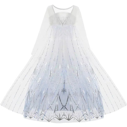 Elsa Princess Dress For Girl White Printed Long-Sleeved Lace Dress Festive Party Gift Set Frozen Dress Fire Spirit Olaf