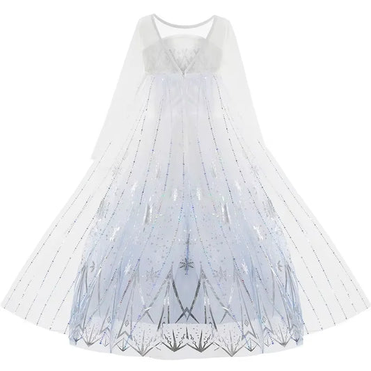 Elsa Princess Dress For Girl White Printed Long-Sleeved Lace Dress Festive Party Gift Set Frozen Dress Fire Spirit Olaf