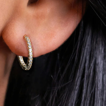 1.5mm 0.66cttw D Color Moissanite Huggie Hoop Earrings With Cer Yellow Gold Plated Huggie Earring For Women Jewelry