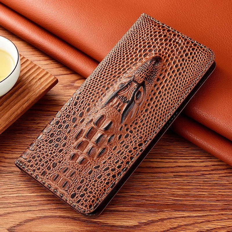 Crocodile Genuine Leather Magnetic Flip Case For iPhone 16 16e 15 14 11 12 13 Pro X XS Max Plus Mini SE 2025 All-inclusive Cover
