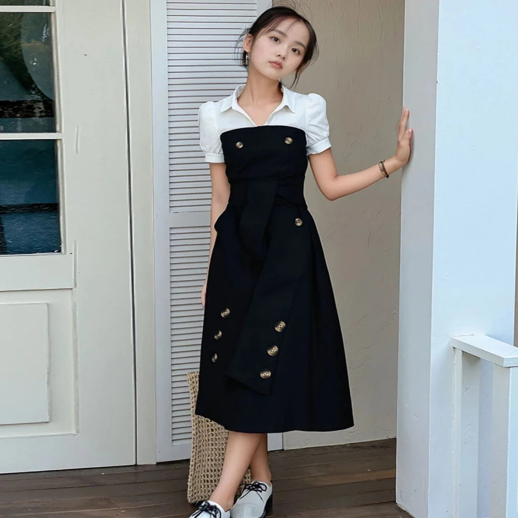 2025 Vintage Elegant Kids Girl Dress Summer Short Sleeves School Graduation Birthday Party Children Dresses 7 8 9 10 11 12 Yrs