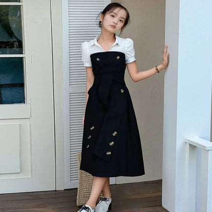 2025 Vintage Elegant Kids Girl Dress Summer Short Sleeves School Graduation Birthday Party Children Dresses 7 8 9 10 11 12 Yrs