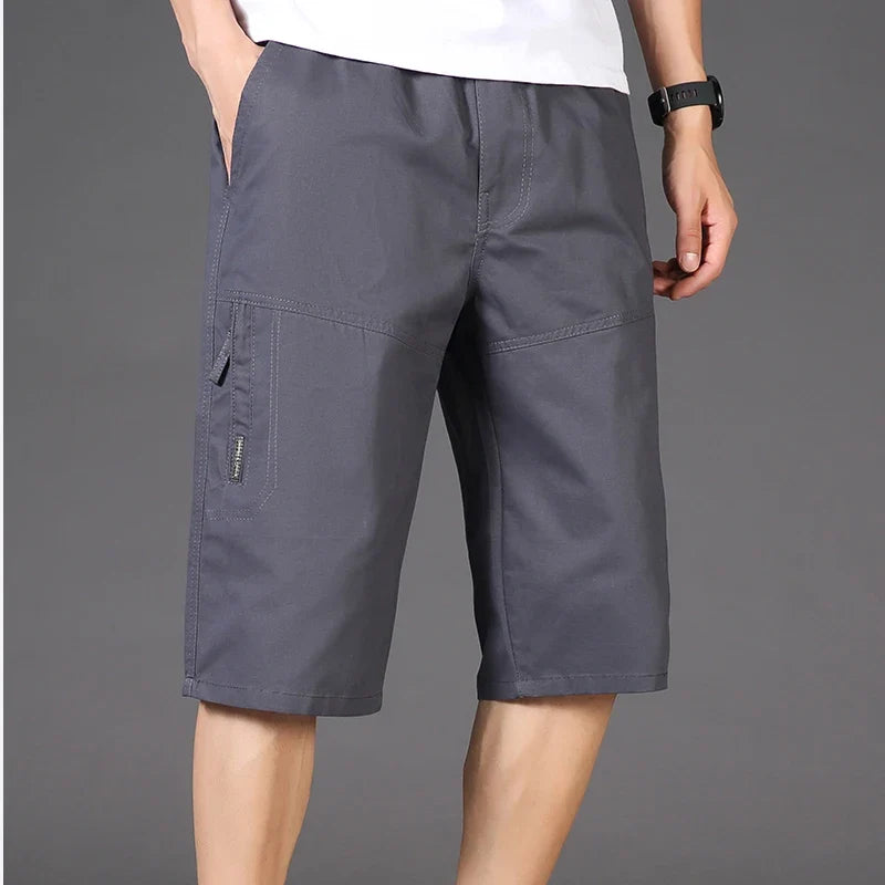 2026 Cotton Cargo Shorts Men's Lightweight Breathable Solid Color Drawstring Waist with Zipper Pocket Casual Summer Short Pants