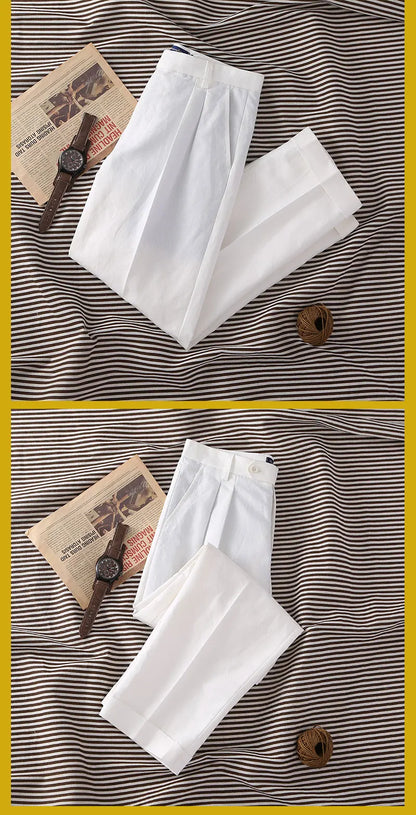 Street style French linen loose straight casual pants men's Neapolitan style business casual customizable