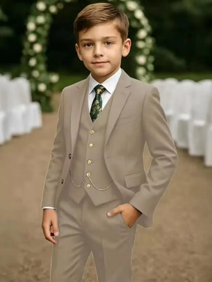 Notched Lapel Boys Slim Fit Suits 3 Pieces For Stage Performance Elegant Handsome Kids Suit Set Wedding Guest Tuxedo 2-20T