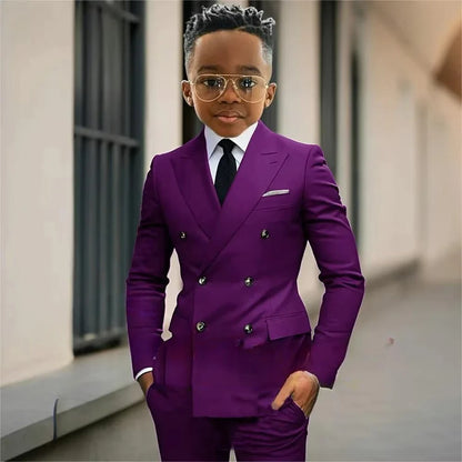 Boy's Formal Tuxedo 2 Pieces Jacket Pants For Piano Contest Performance Double Breasted Kids Party Suit Set Wedding Outfit