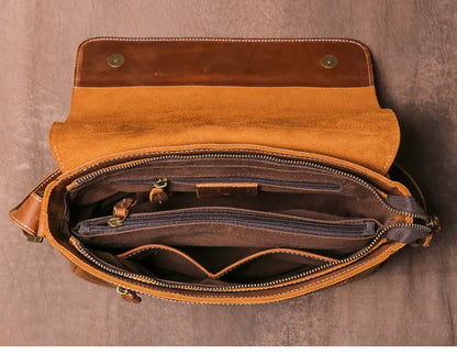 Men's High Quality Genuine Leather Shoulder Bag Vintage Flap Crazy Horse Cowhide Messenger Bag Daily Casual Crossbody Bags