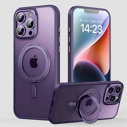 360° Rotating Stand Magnetic Case For iPhone 17 16 15 14 13 12 11 Pro Max Plus 17Air 16e Premium Metal Button Folding Bracket