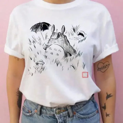 Summer men and women short-sleeved Studio Ghibli Totoro T-shirt Harajuku Kawaii Totoro Ghibli comfortable casual T-shirt Y2k Top