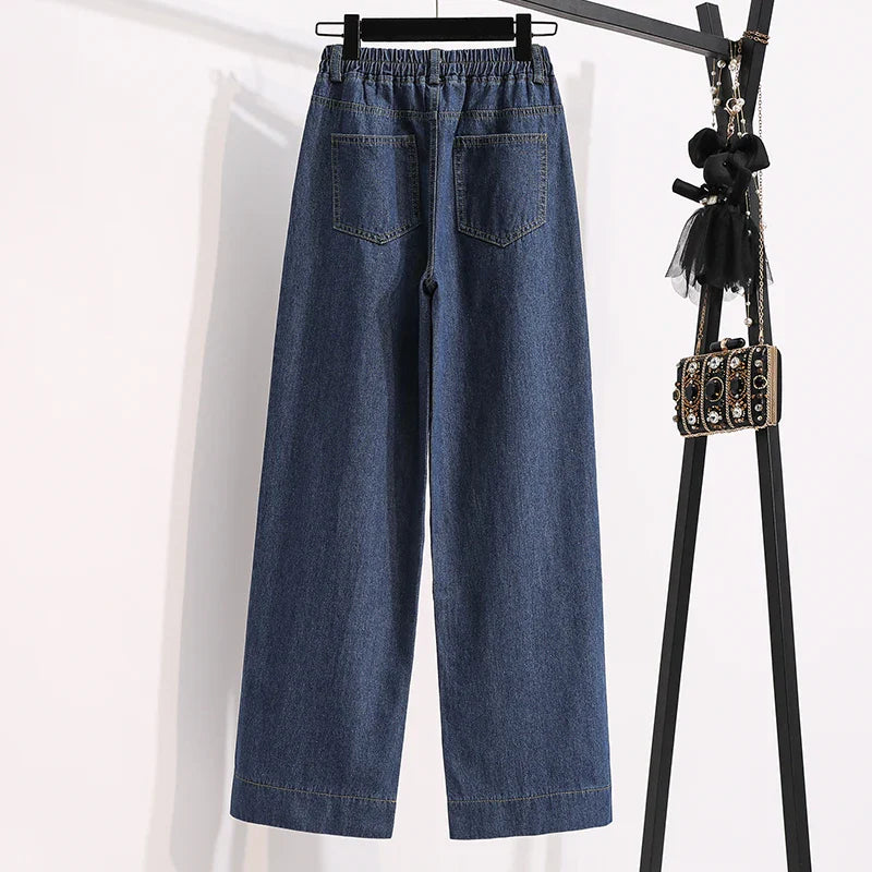 2026 Plus Size Jeans Spring Autumn High Waisted Straight Leg Women's Oversized Pants Loose Casual Wide Leg Jeans With Pockets