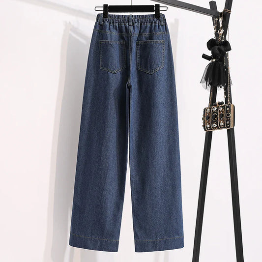 2026 Plus Size Jeans Spring Autumn High Waisted Straight Leg Women's Oversized Pants Loose Casual Wide Leg Jeans With Pockets
