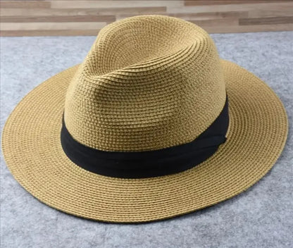 Unisex Panama Straw Hat Wide Brim Summer Beach Sun Protection Fedora Style - Sizes 55-57/58-60/61-64cm (Large/Plus)"