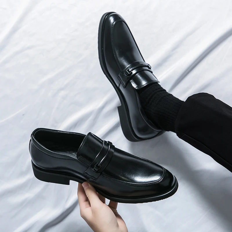 Men's Formal Leather Shoes Classic Style Slip On Loafers Round Toe Breathable Non-Slip Business Dress Wedding Office Casual Shos