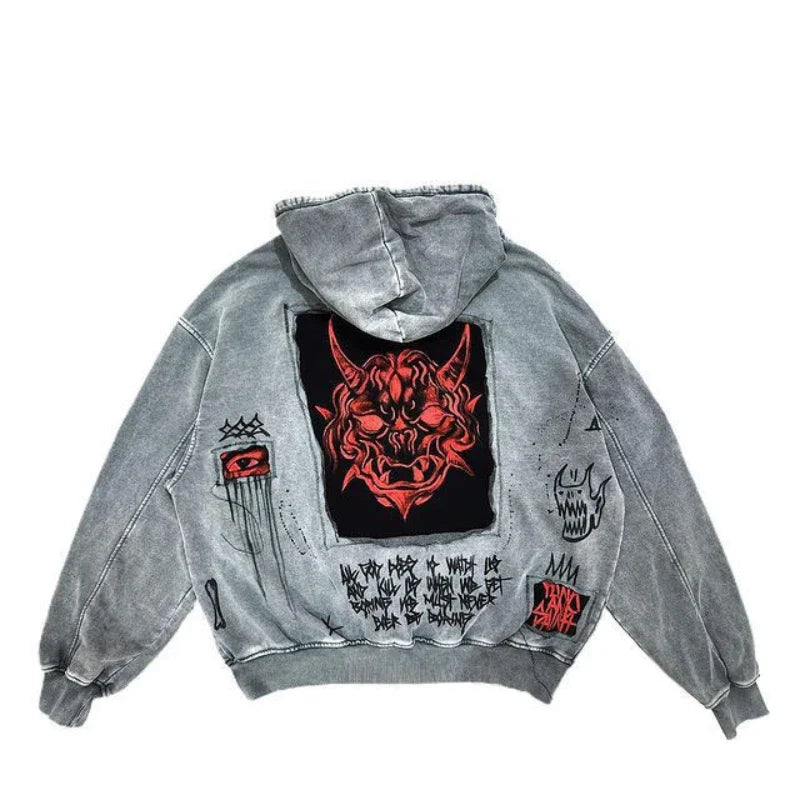European and American street Y2K devil print fashion trend Harajuku heavyweight men's and women's loose hooded hoodie Y2K EMO