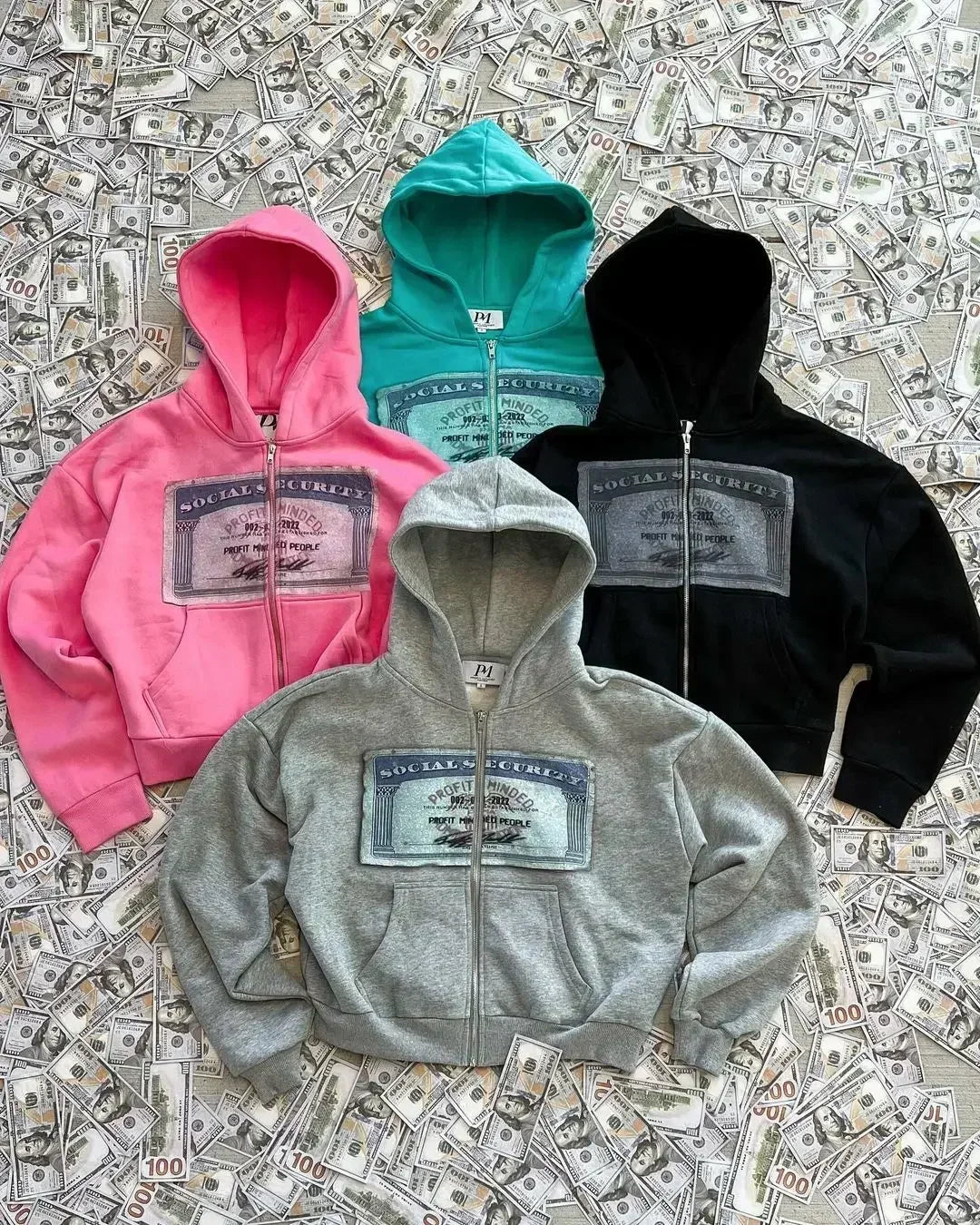 Gray Y2K Harajuku Dollar Print Hoodie Euro Street Style Best Seller Viral Harajuku Inspired Gray Cash Graffiti Design Streetwear
