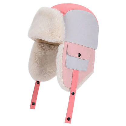 Children Winter Hat Thick Warm Outside Snow Ski Earflap Cap Boys Girls Patchwork Russian Hat Windproof Trapper Bomber Hat
