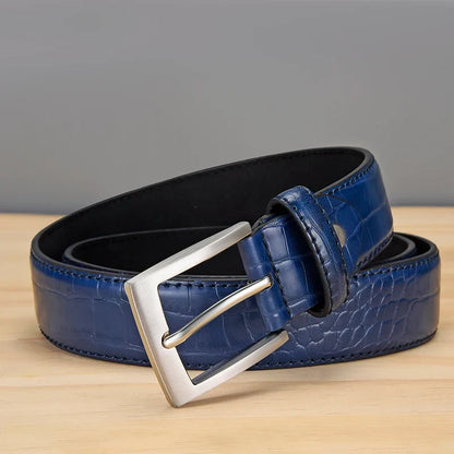 Men's Alligator Pattern Belt - Alloy Buckle, , Square Button, Fashionable Adjustable Dress Belt