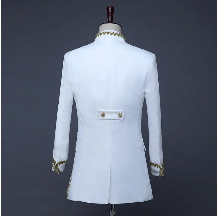 European Gold-encrusted Vintage Court Tuxedo Men's Stand-up Collar Embroidered Suit Three-piece Set  Opera House, Stage Costumes