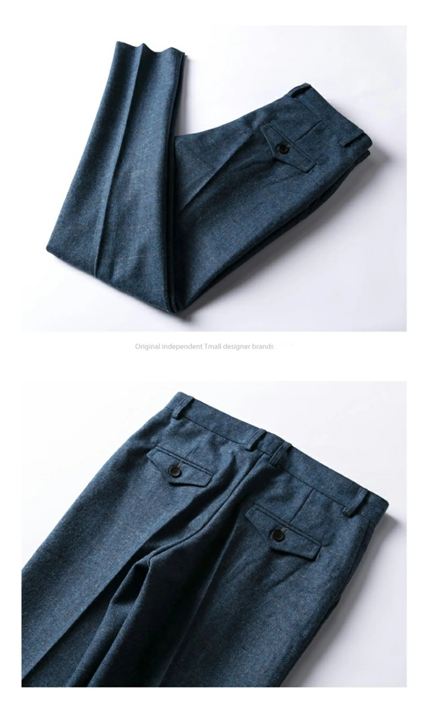 Retro British Wool Herringbone Casual Pants for Men, Thick Loose Plaid Pants for Autumn and Winter, Large Size Woolen Pants
