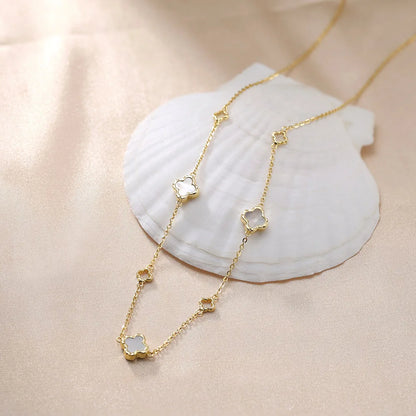 Elegant Ladies 925 Sterling Silver Necklace Four-Leaf Clover Inlaid Shell Decoration Suitable Daily Wear And Gifts