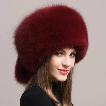 Real Fox Fur Hat For Women Winter Ear Protection Genuine Fur Hat Russian Natural Fur Bomber Hat Outdoor Thicken Warm Fur Caps