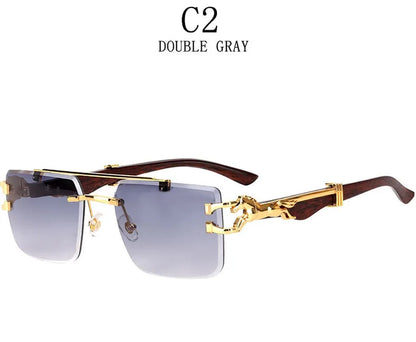 Wood Grain Sunglasses Women Trendy 2024 Rimless Sunglasses Men Vintage Designer Fashion Glasses Lentes De Sol Mujer Zonnebril