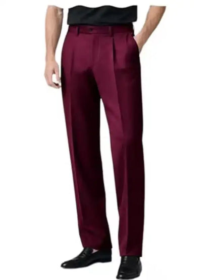 Men's Dress Pants Premium Chinos Business Pleated Wide-Leg Versatile Formal Casual Trousers Daily Office Banquet Wedding Summer