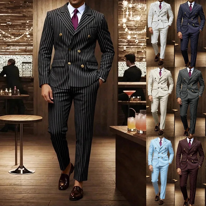 Men's Suit Sets Men's Striped Suits Dress Pants for Business Dinners and Weddings