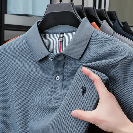 100% pure cotton men's short sleeved summer new golf lapel polo shirt, high-quality designer customized embroidered T-shirt