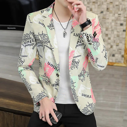 2022 New Fashion Print Suit Jacket Men's Slim Fit Casual Blazers Streetwear Social Club Prom Formal Party Suit Coats Hommes